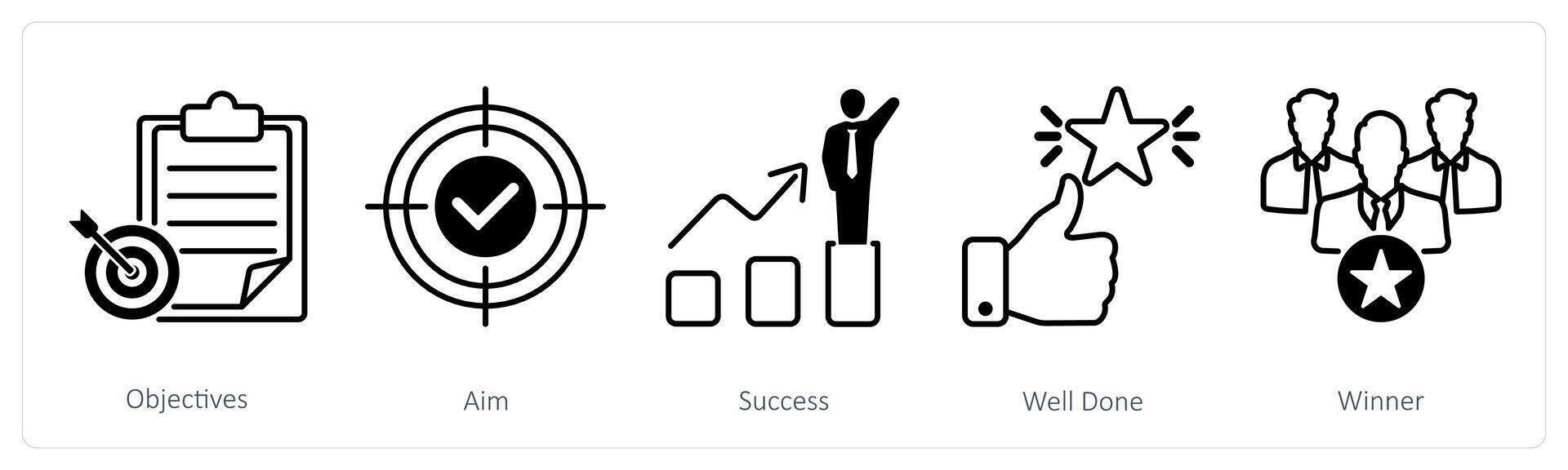 A set of 5 Success icons as objectives, aim, success vector
