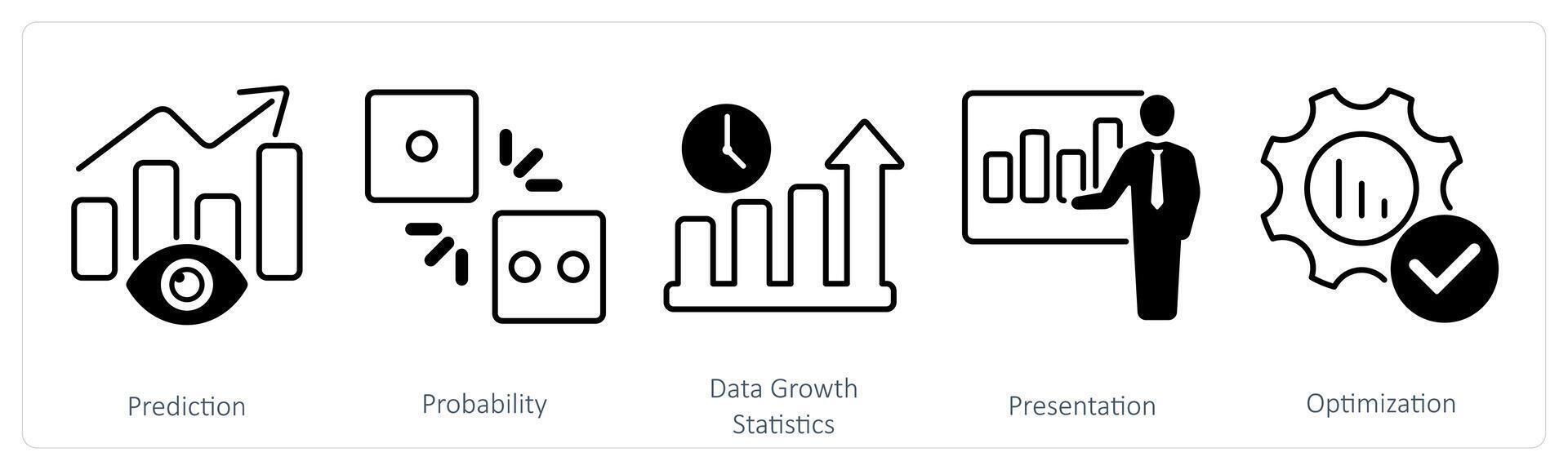 A set of 5 Statistics icons as prediction, probability, data growth statistics vector