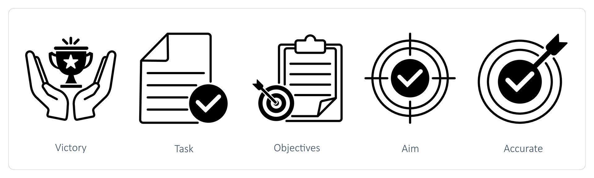 A set of 5 Success icons as victory, task, objectives vector