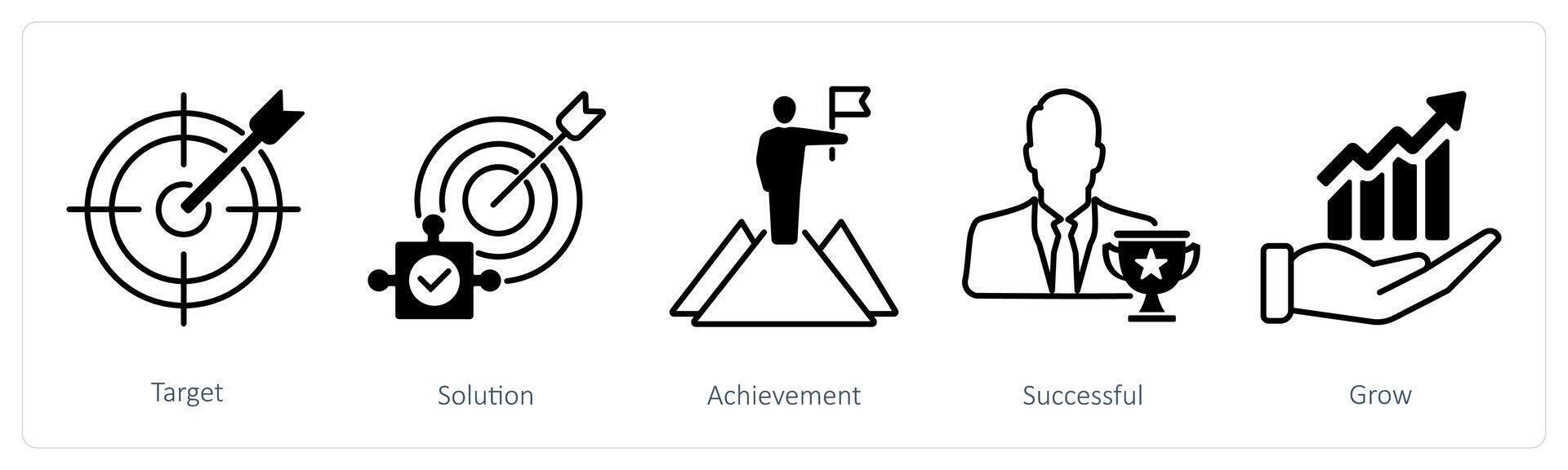 A set of 5 Success icons as target, solution, achievement vector