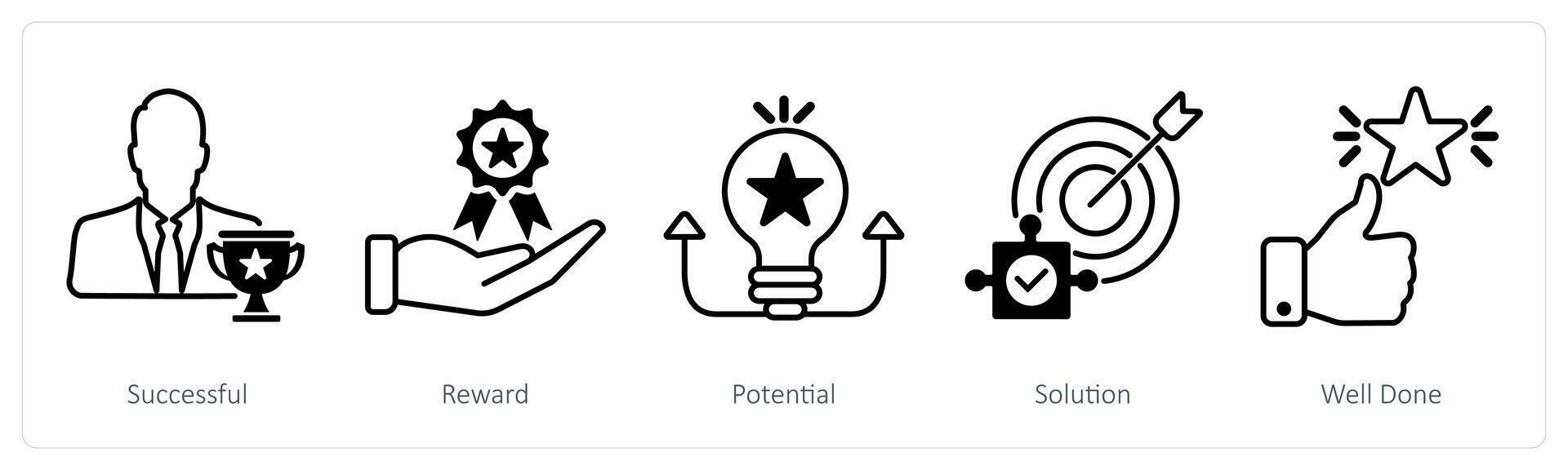 A set of 5 Success icons as successful, reward, potential vector