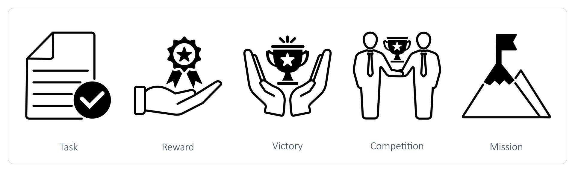 A set of 5 Success icons as task, reward, victory vector