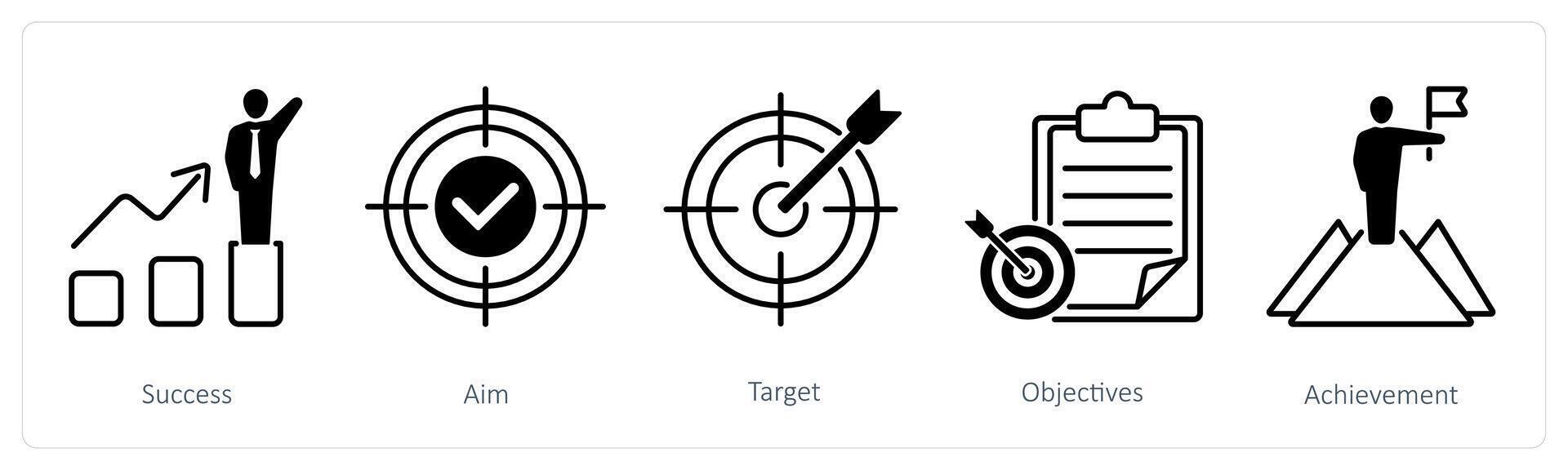 A set of 5 Success icons as success, aim, target vector