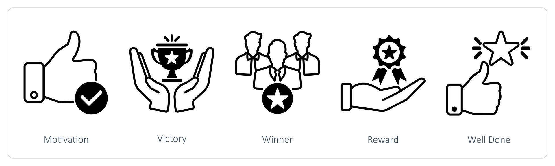A set of 5 Success icons as motivation, victory, winner vector