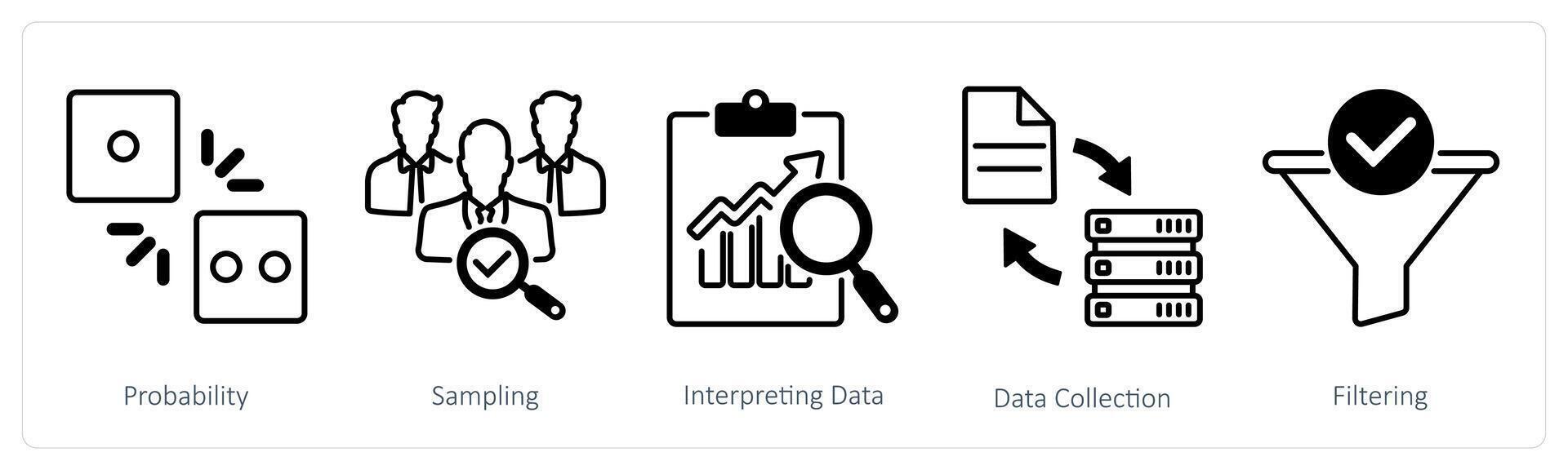 A set of 5 Statistics icons as probability, sampling, interpreting data vector
