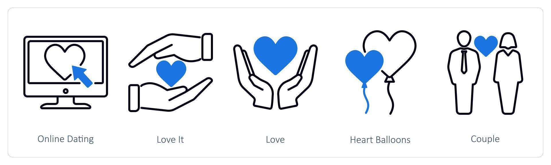 A set of 5 Love and Romance icons as online dating, love it, love vector