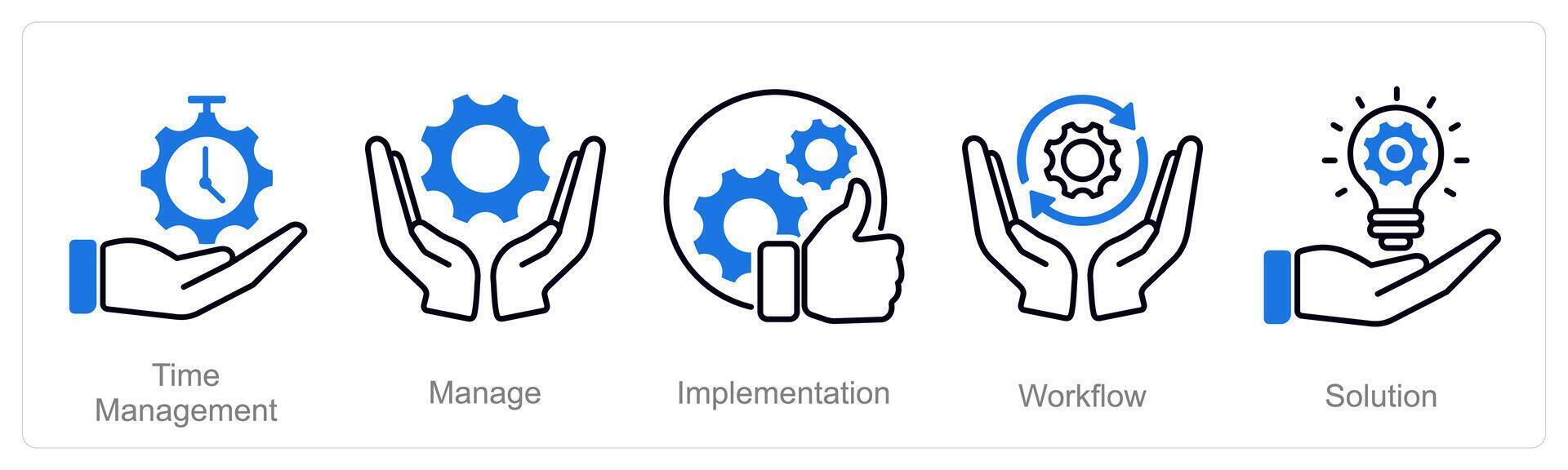 un conjunto de 5 5 proyecto administración íconos como hora gestión, administrar, implementación vector