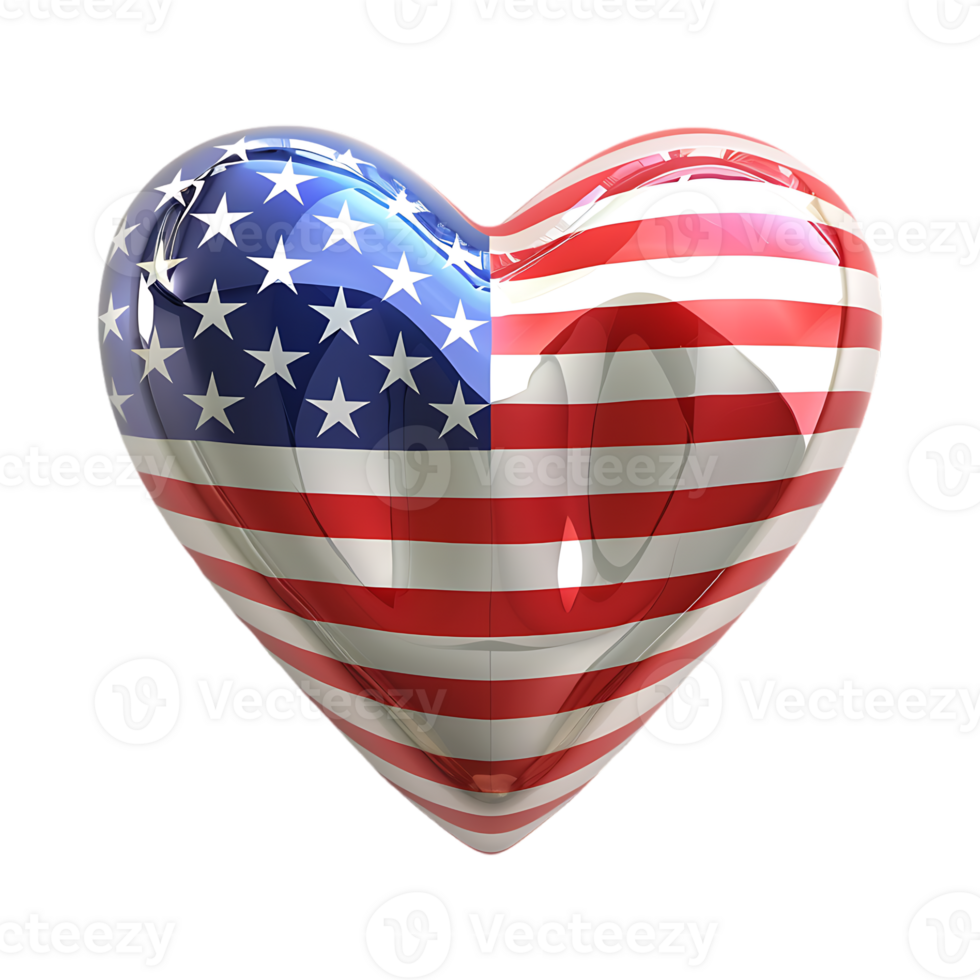 3D Love Heart with USA Flag on it on Transparent Background png
