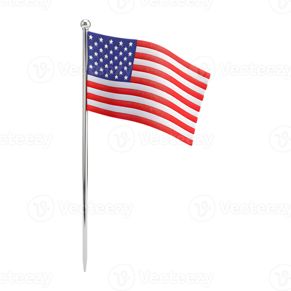 Waving USA Flag on Flagpole Independence Day on Transparent Background png