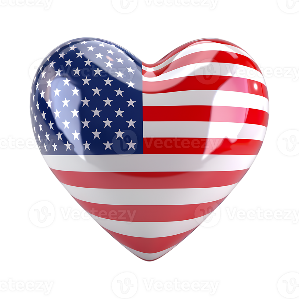 3D Love Heart with USA Flag on it on Transparent Background png