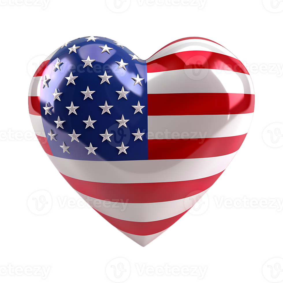 3D Love Heart with USA Flag on it on Transparent Background png