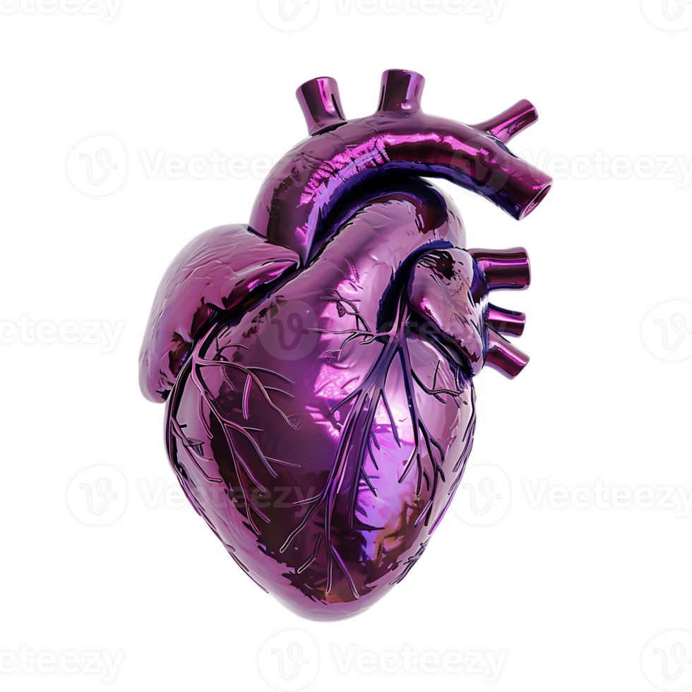 3D Love Purple Heart on Transparent Background png