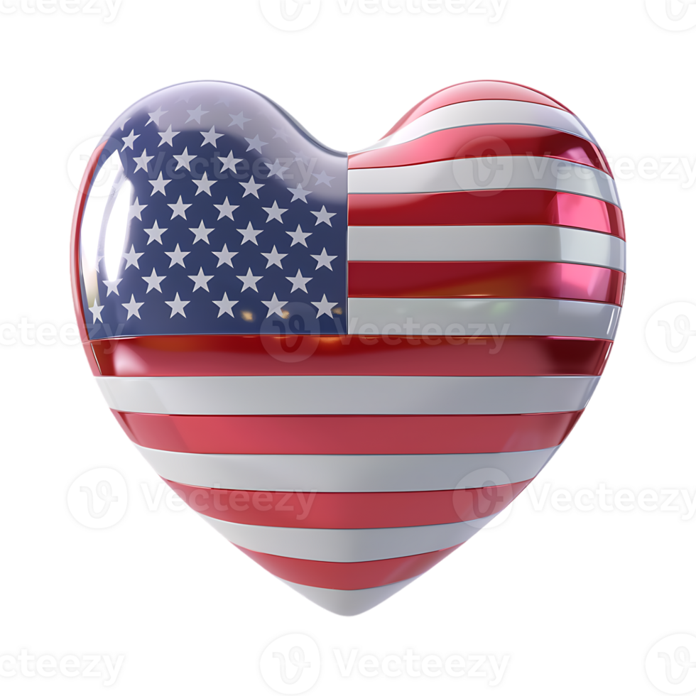3D Love Heart with USA Flag on it on Transparent Background png