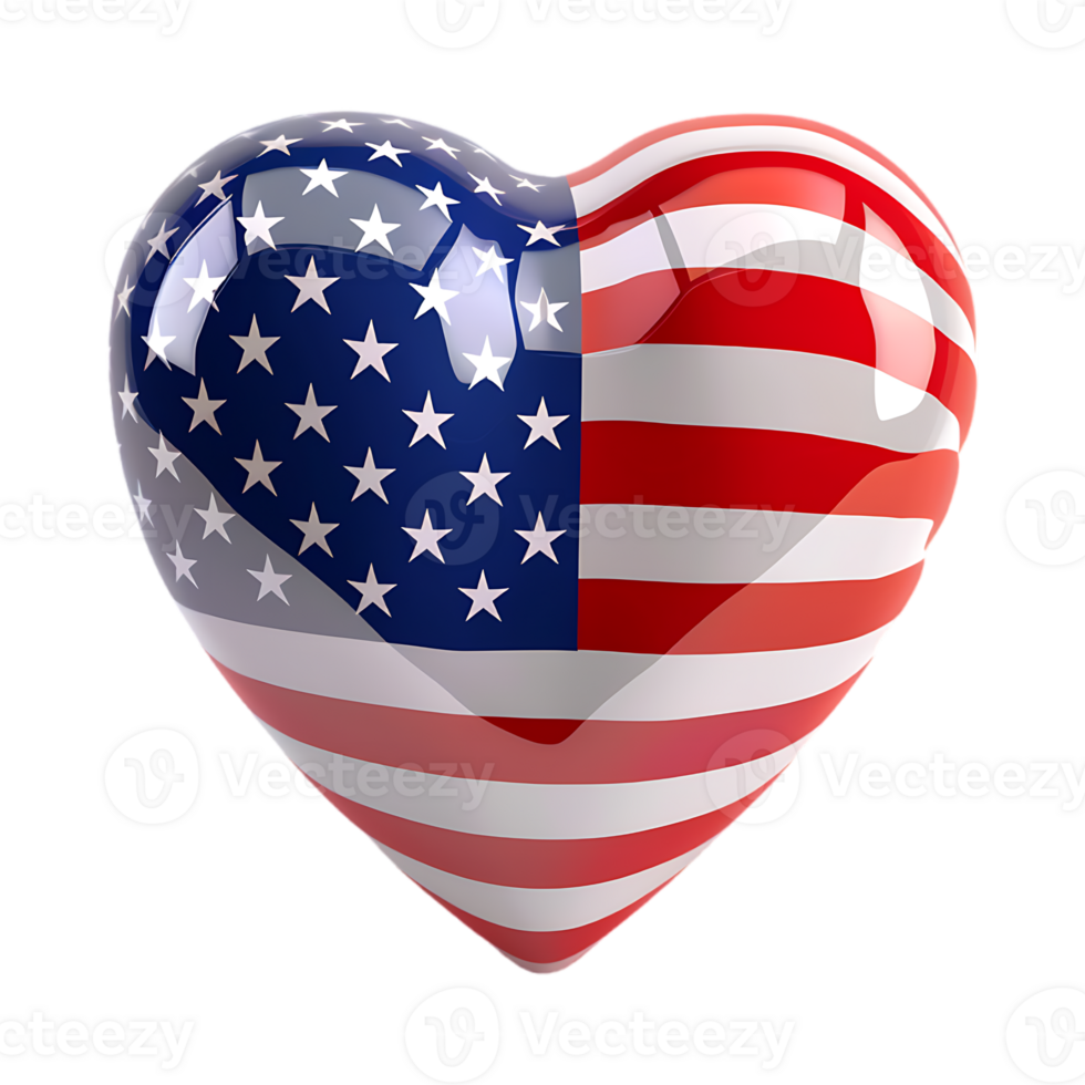 3D Love Heart with USA Flag on it on Transparent Background png
