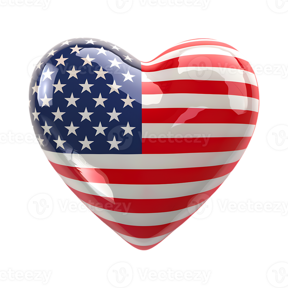 3D Love Heart with USA Flag on it on Transparent Background png