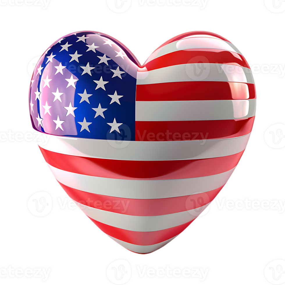 3D Love Heart with USA Flag on it on Transparent Background png