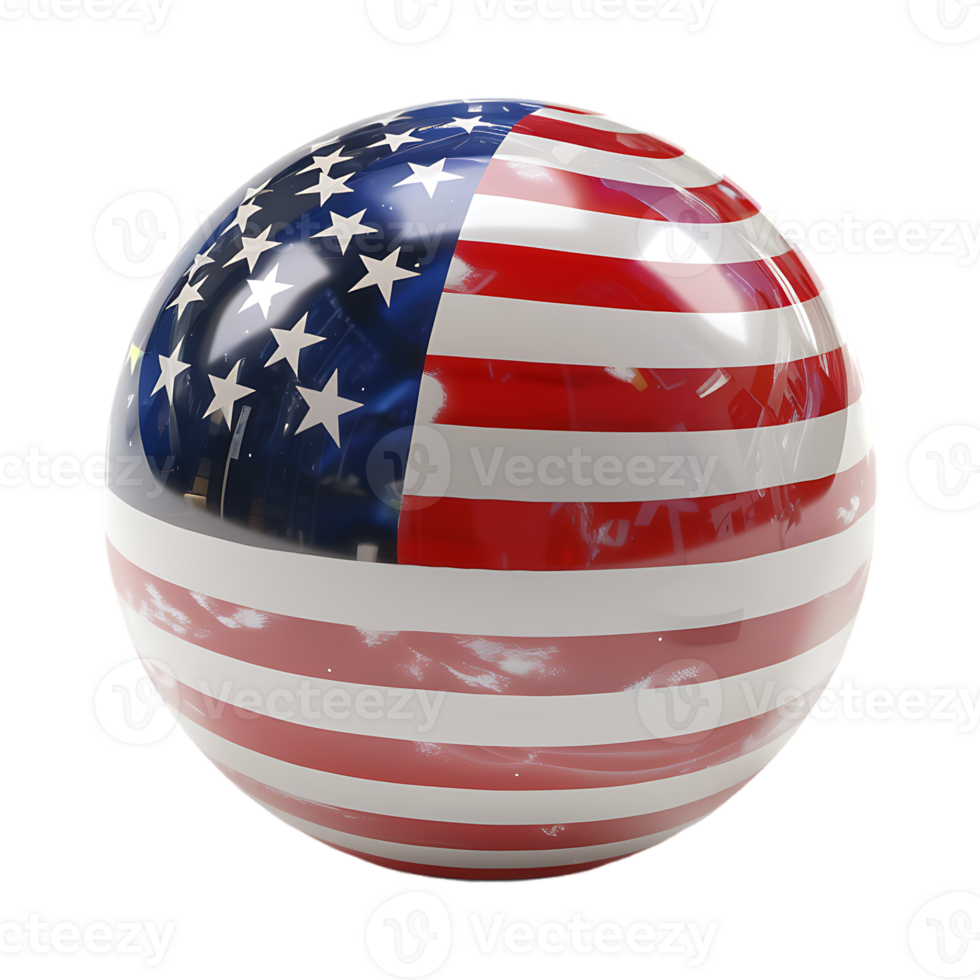 Round Ball with USA Flag on it on Transparent Background png