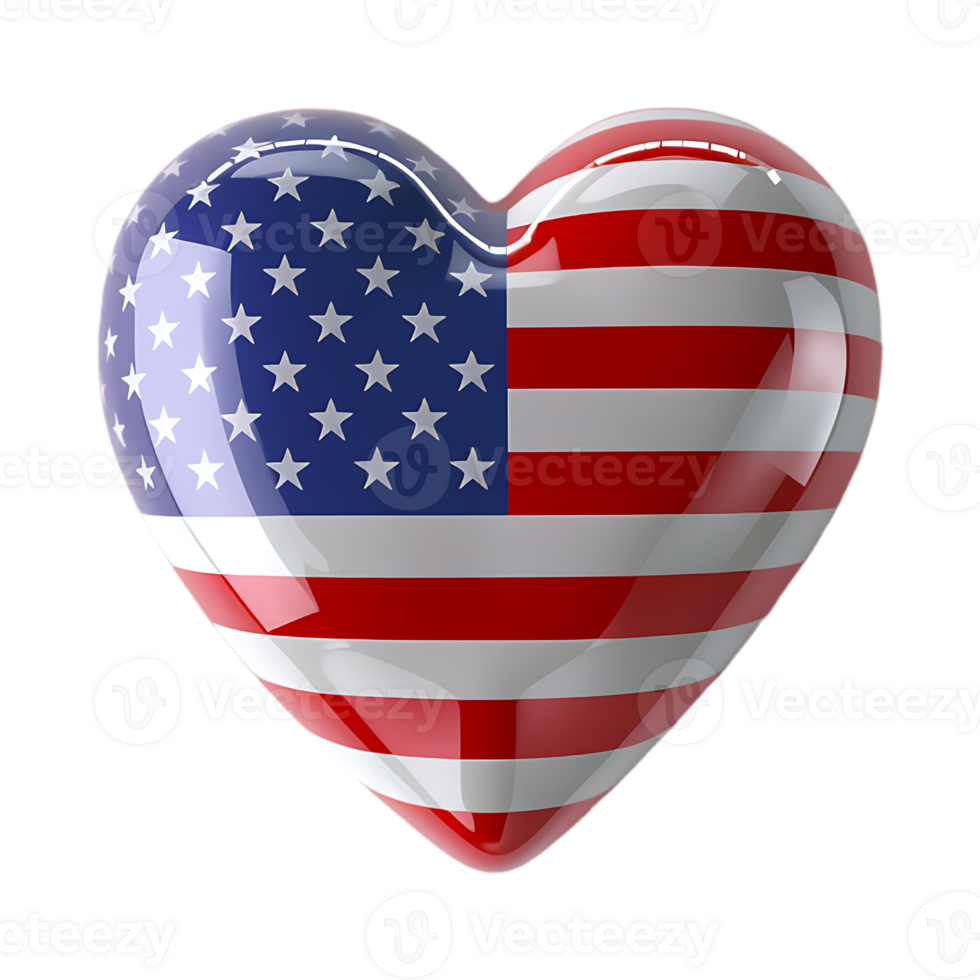 3D Love Heart with USA Flag on it on Transparent Background png