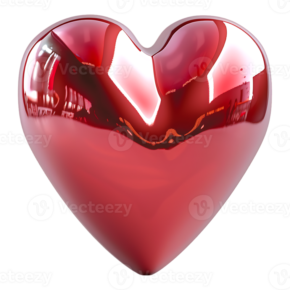 Love 3D Heart Red Valentine Day on Transparent Background png