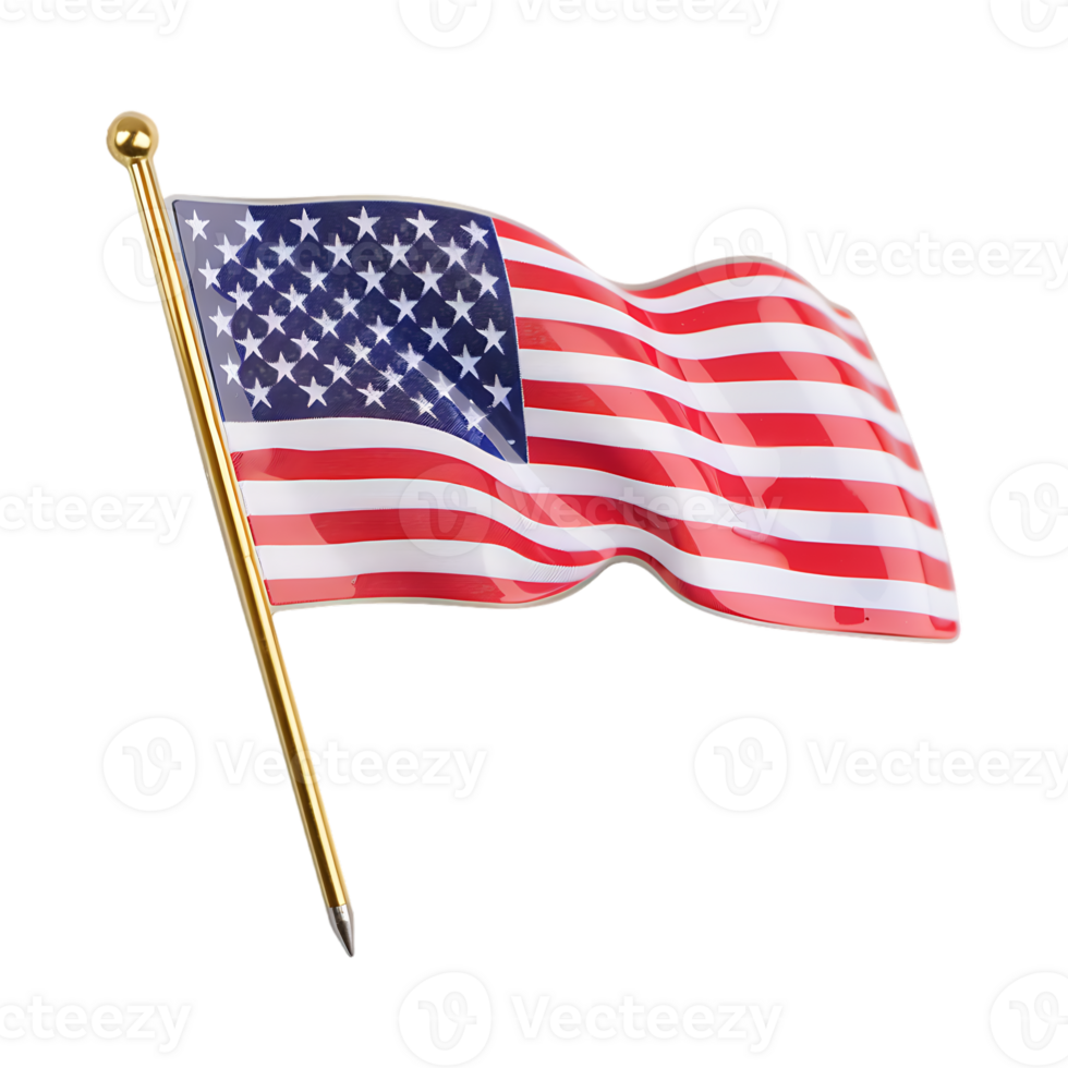 Waving USA Flag on Flagpole Independence Day on Transparent Background png