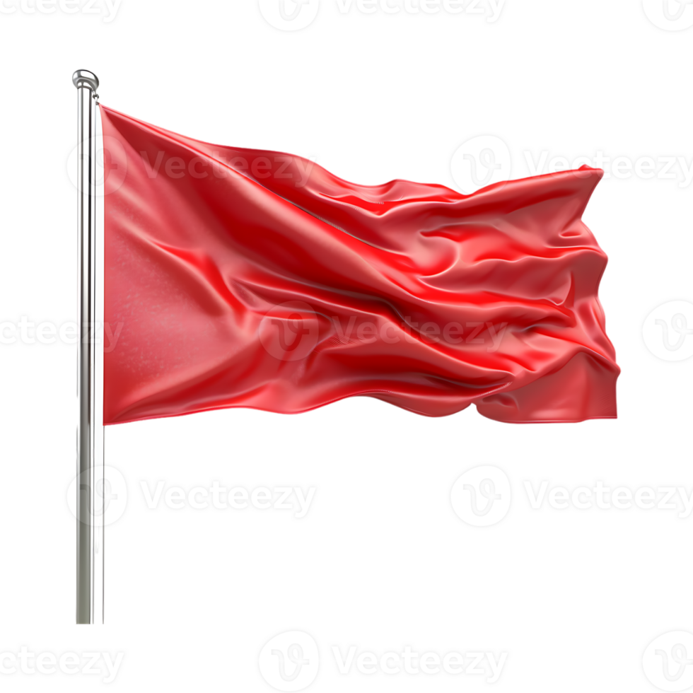 Solid Color Waving Flag on Flagpole on Transparent Background png