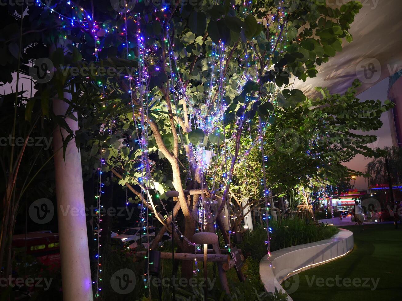 A close up photo of colorful twinkling lights