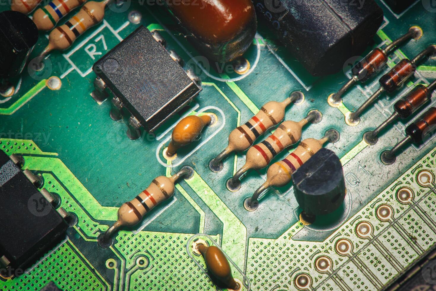 Printed circuit with electronic resistors photo