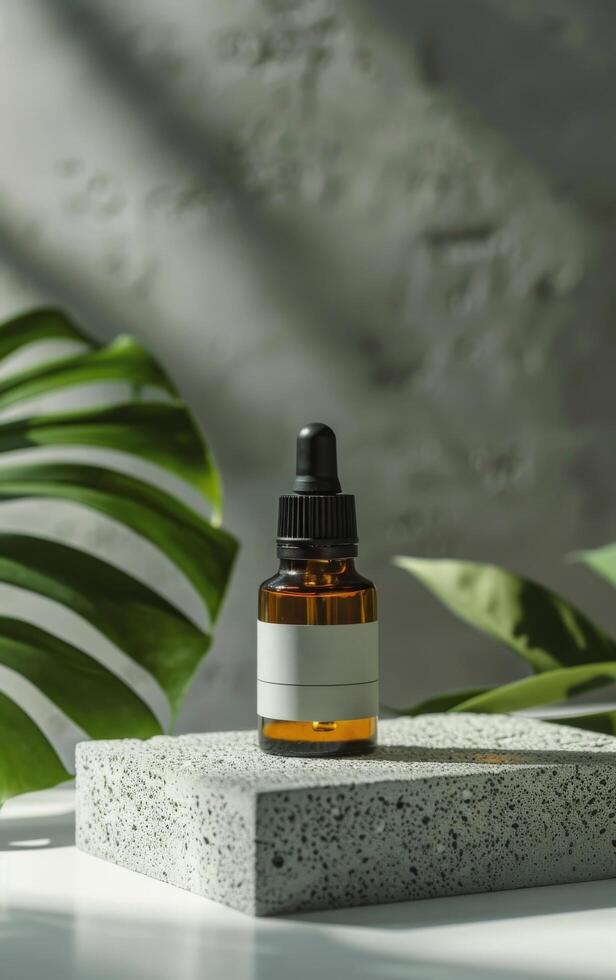 Essential Oil Bottle on Cement Block photo