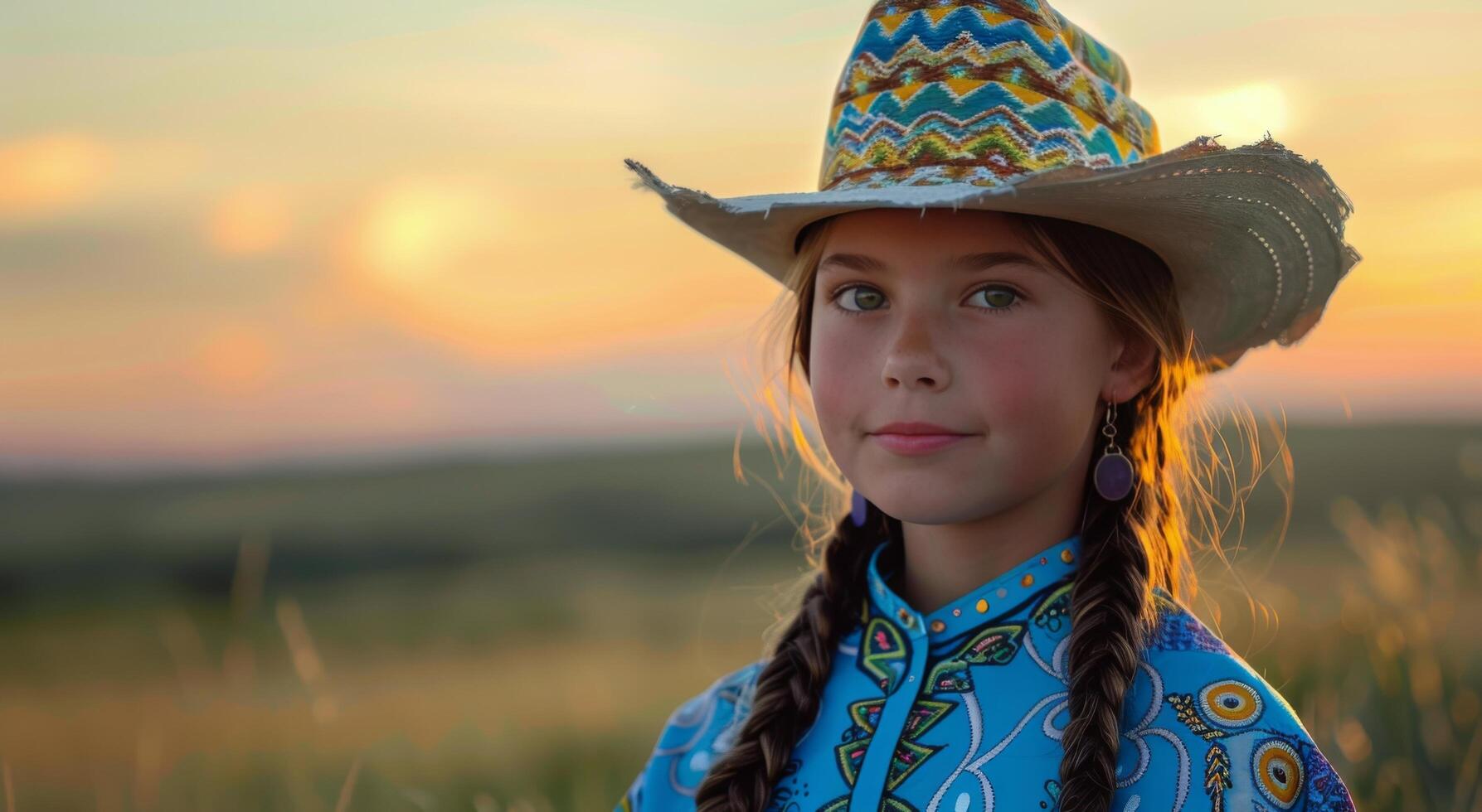 Young Girl Wearing Cowboy Hat in Field photo