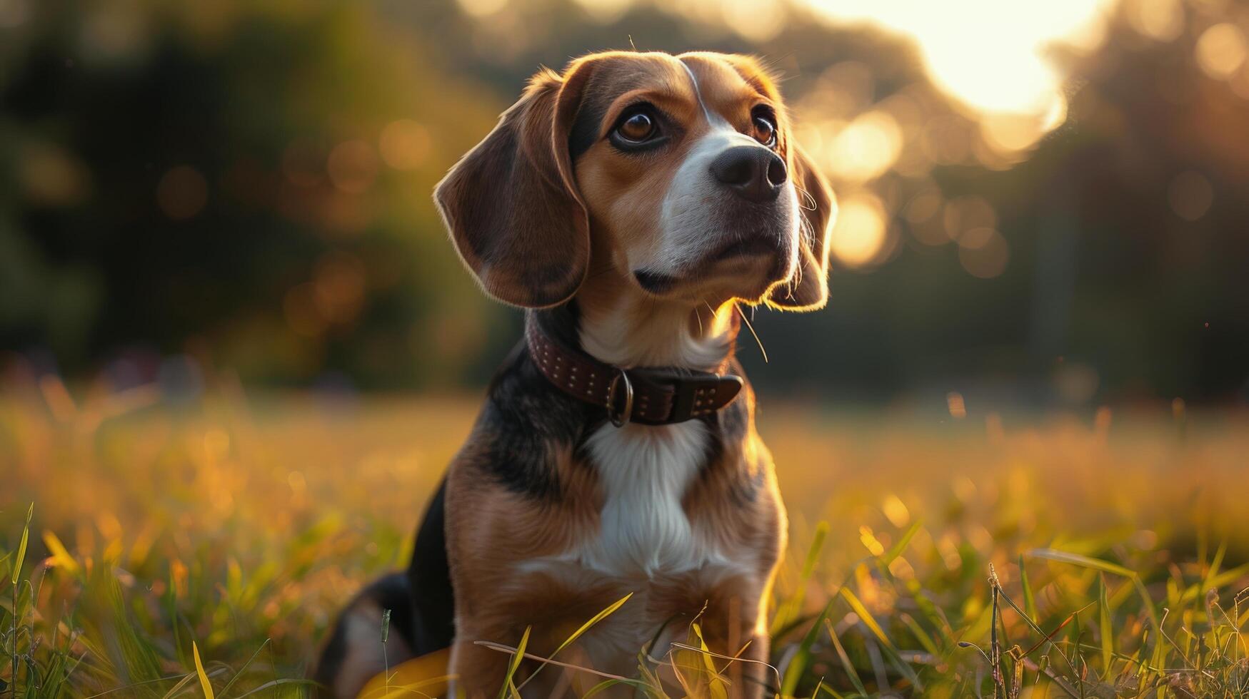 Brown and White Dog Standing on Grass Field photo