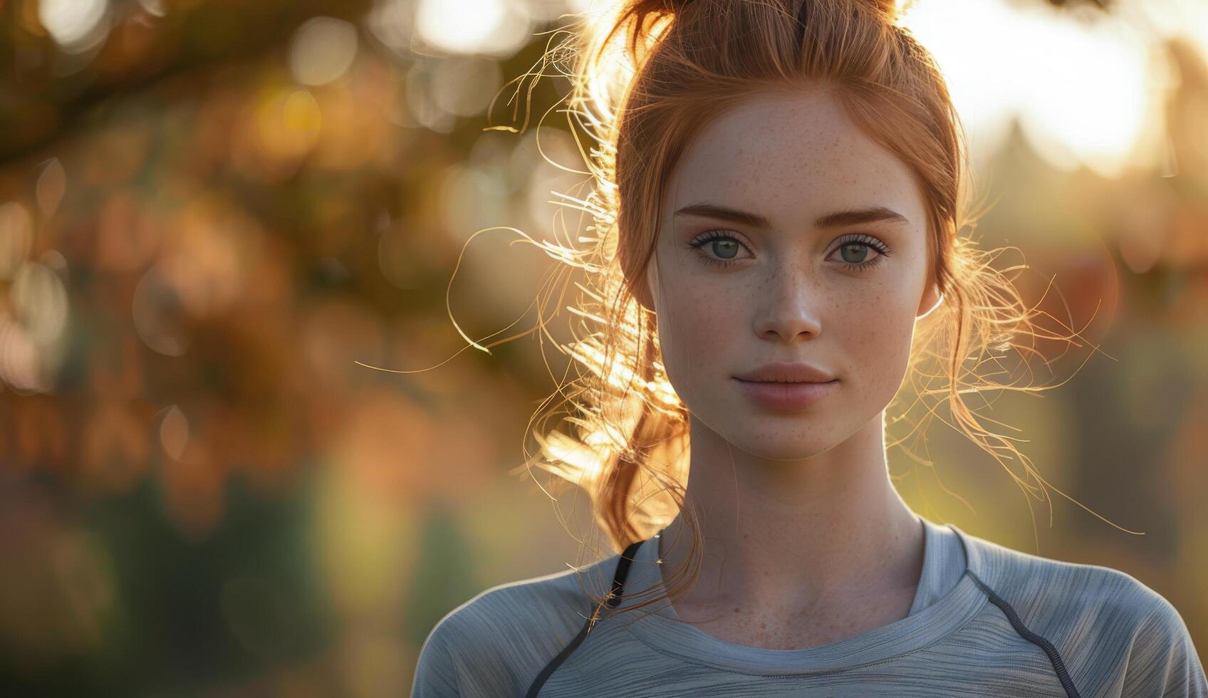 Woman With Red Hair in Gray Shirt photo