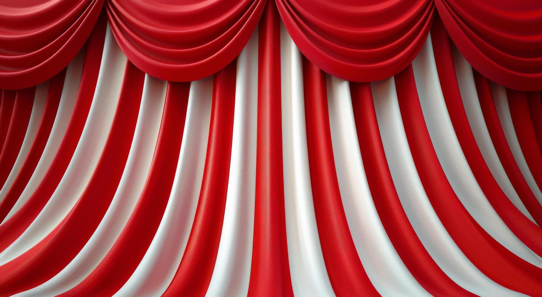 Red And White Striped Curtains With Draped Valance photo