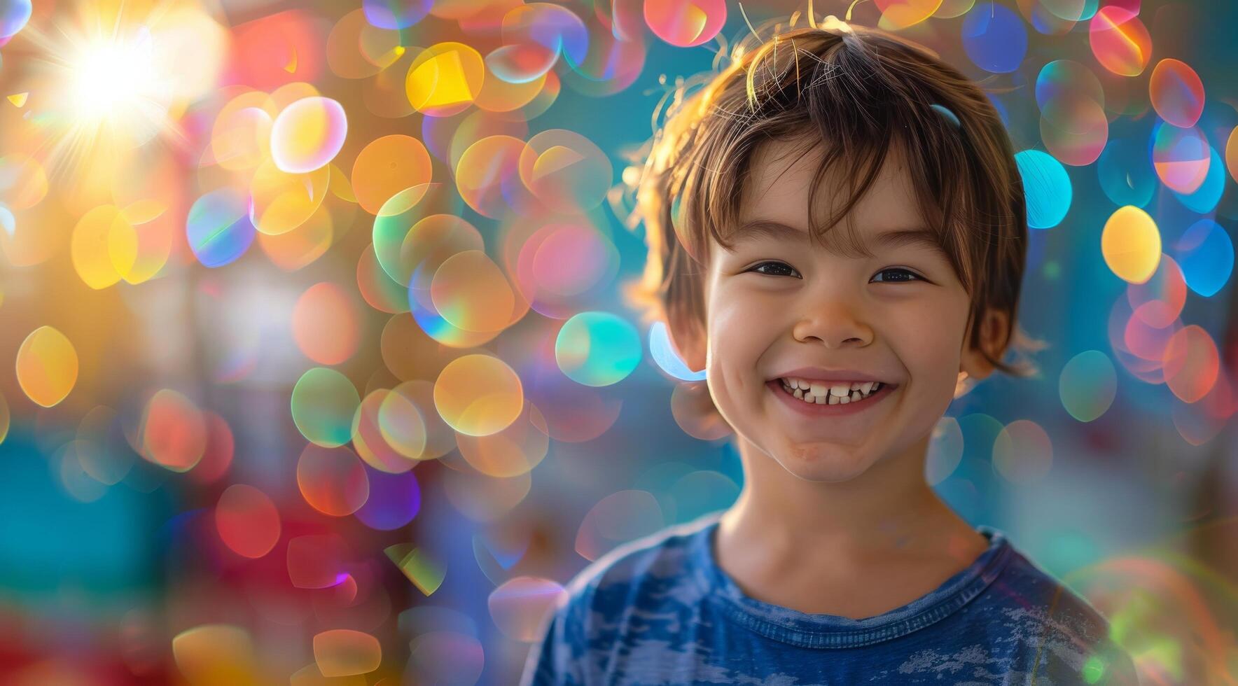 Young Boy Smiling Against Brightly Colored Background photo