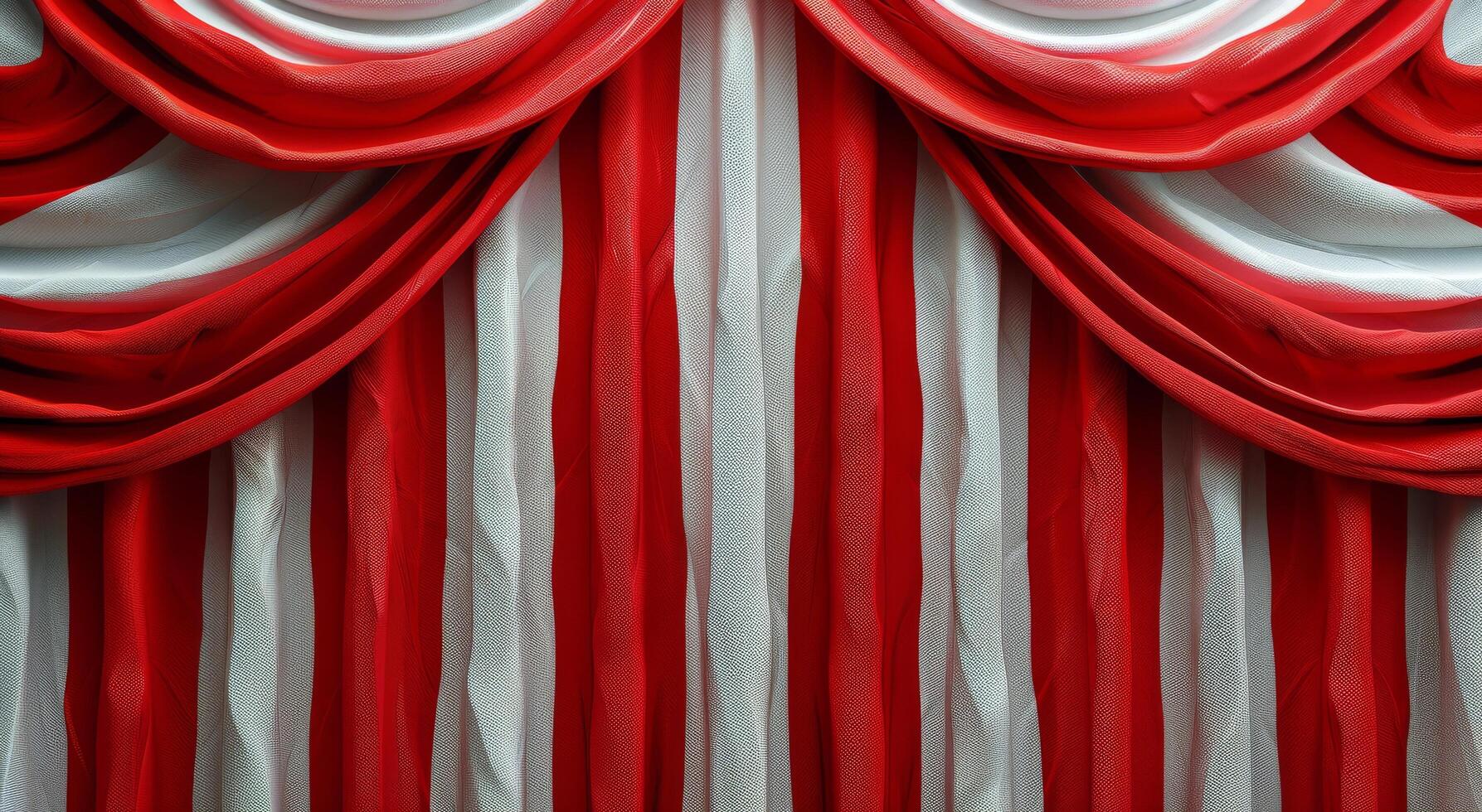 Red And White Striped Curtains With Draped Valance photo