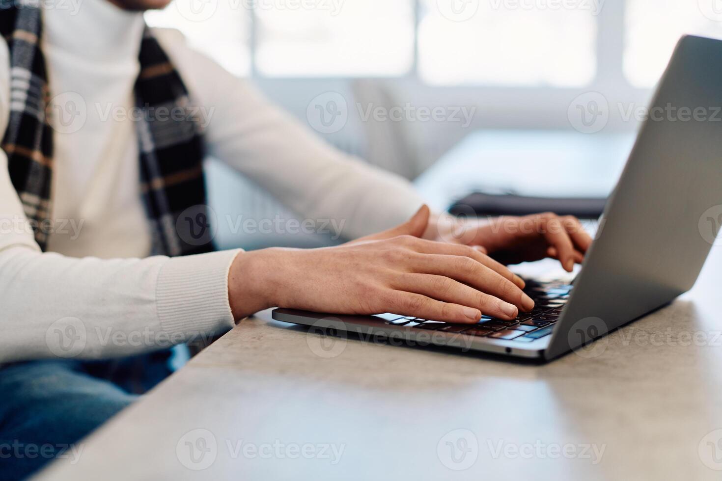 Businessman using a computer to document management concept, online documentation database and digital file storage system or software, records keeping, database technology, file access, doc sharing. photo