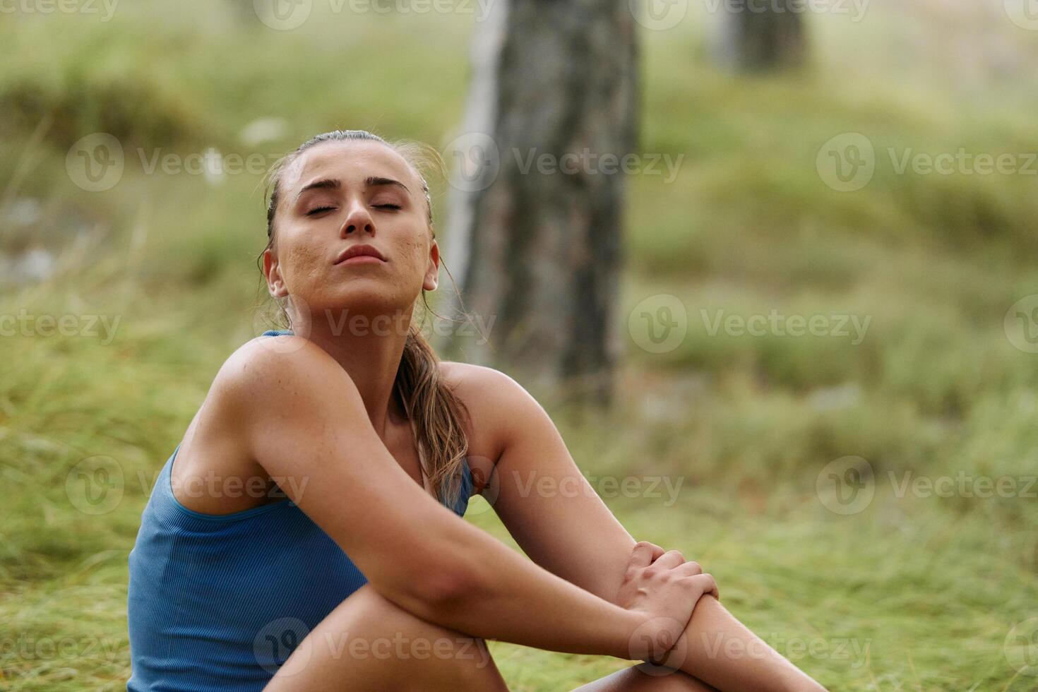 Woman Resting After Intense Run photo
