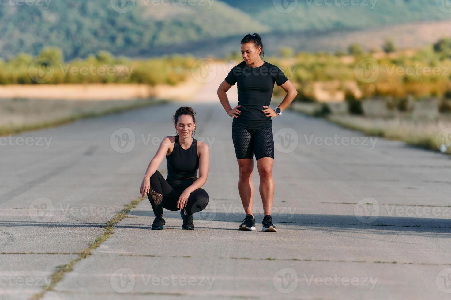 Post Run Serenity Two Friends Resting After Morning Jog. photo