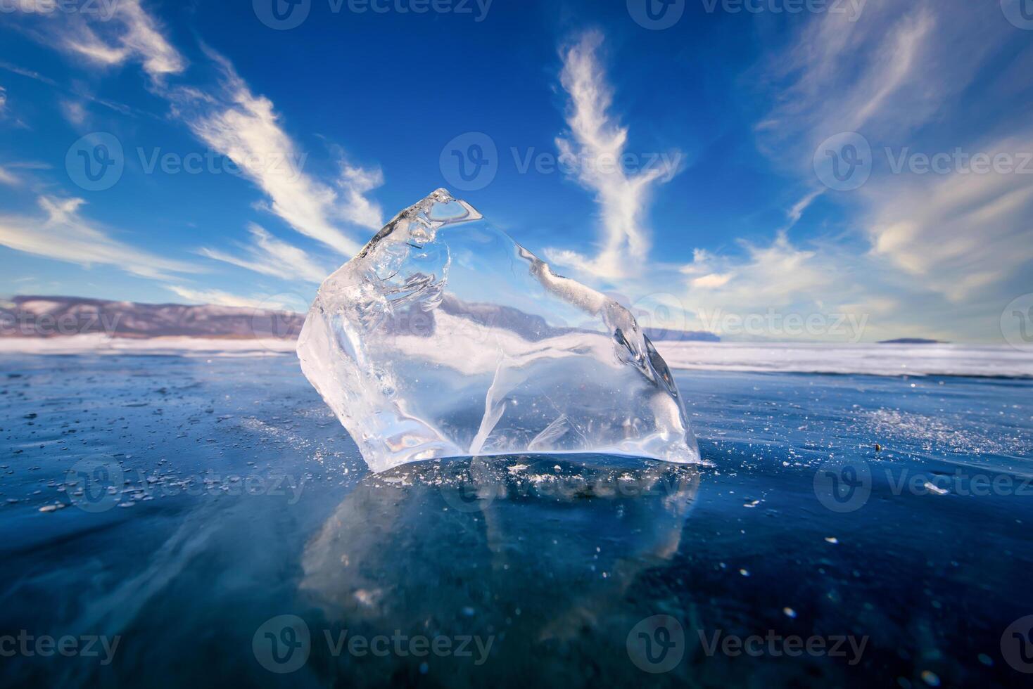 Landscape of natural breaking ice in frozen water on Lake Baikal, Siberia, Russia. photo
