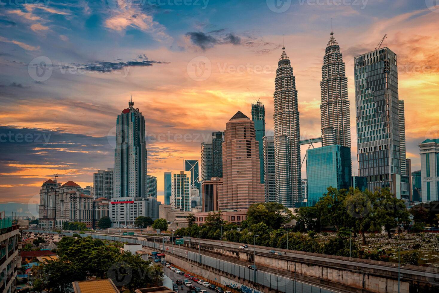 Cityscape of Kuala lumpur city skyline at sunrise in Malaysia. photo