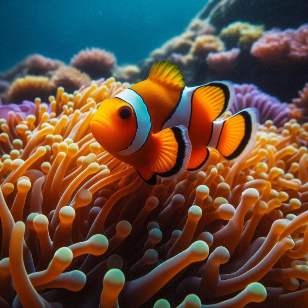 Clownfish and anemone in reef photo