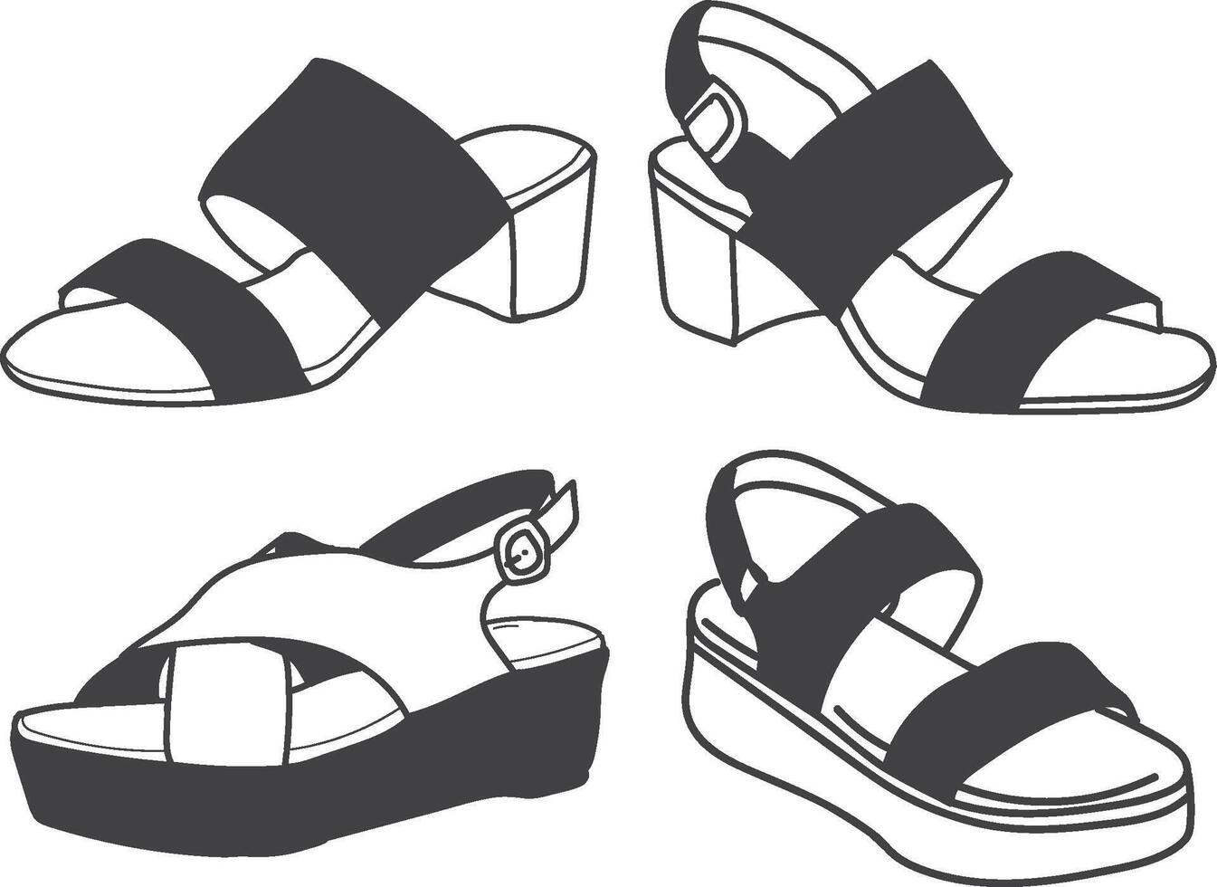 women's fashion leather sandals footwear Set illustrations vector