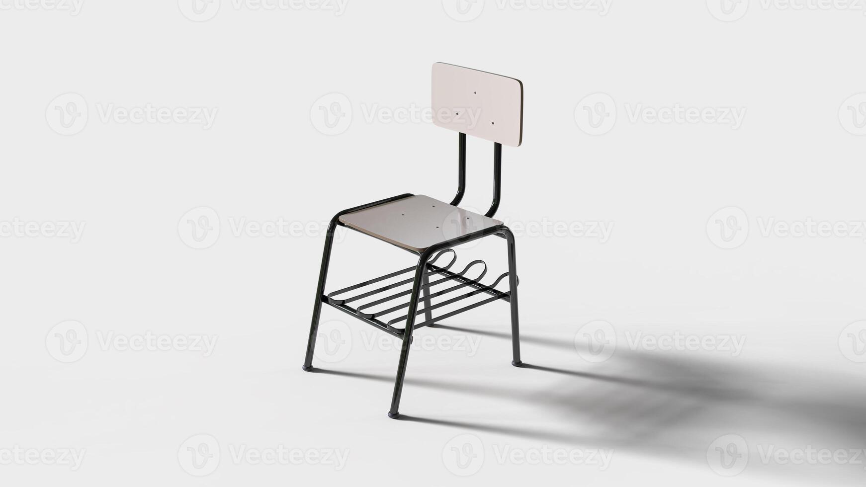wooden school chair with black painted iron legs photo