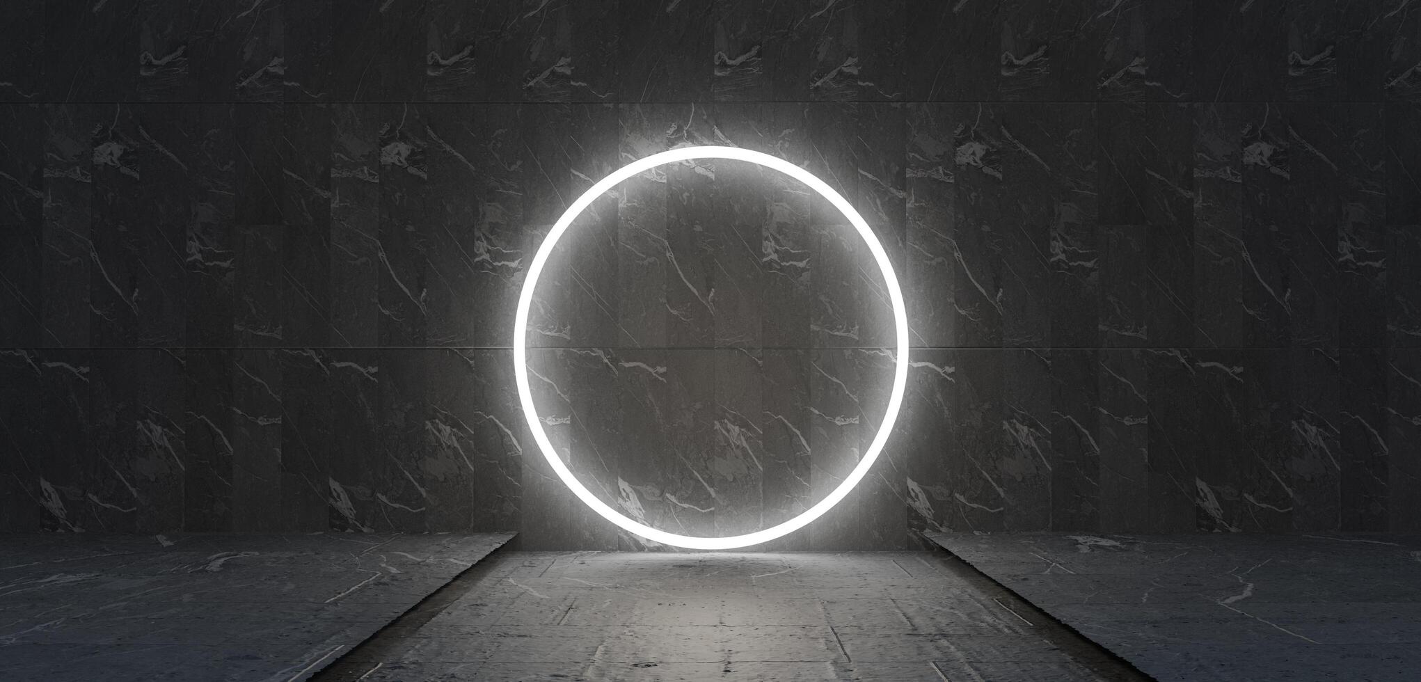 Circle neon tube background neon colors square scene circle lights neon room empty stage photo