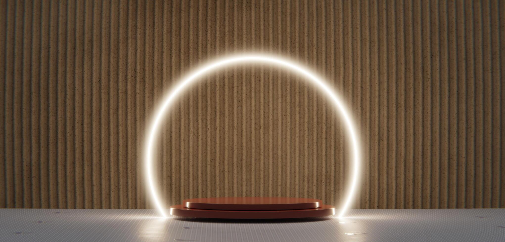 Circular podium room neon light scene empty stage 3D illustration photo