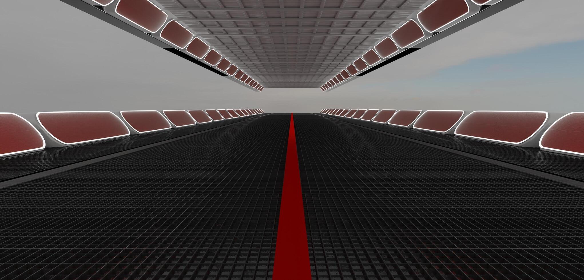 Long line spaceship landing pad long stage podium technology background 3D illustration photo
