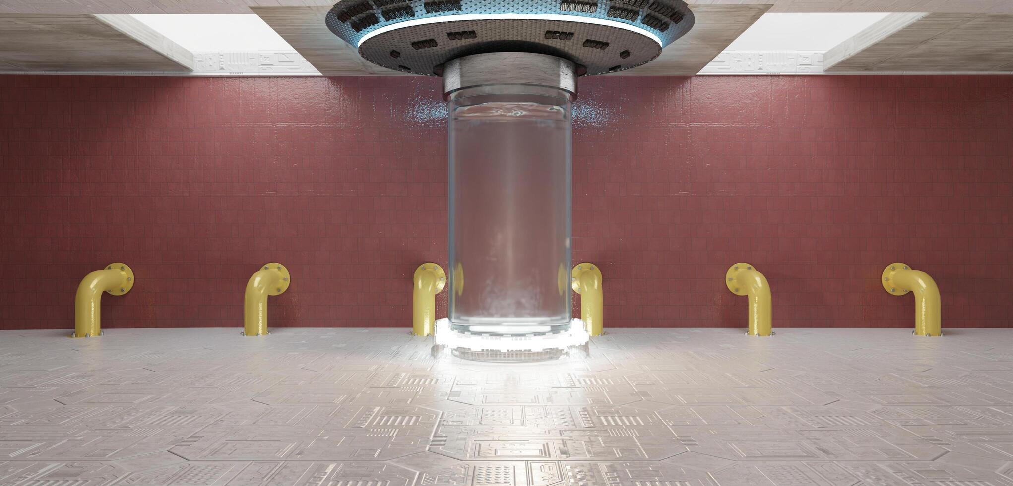 Cryogenic capsule hibernation Cryonics Capsules Glass tube with frozen liquid for hibernation sci fi 3D Illustration teleport Science Technology Cryopod Cryopod Laboratory Equipment Laboratory Scene photo
