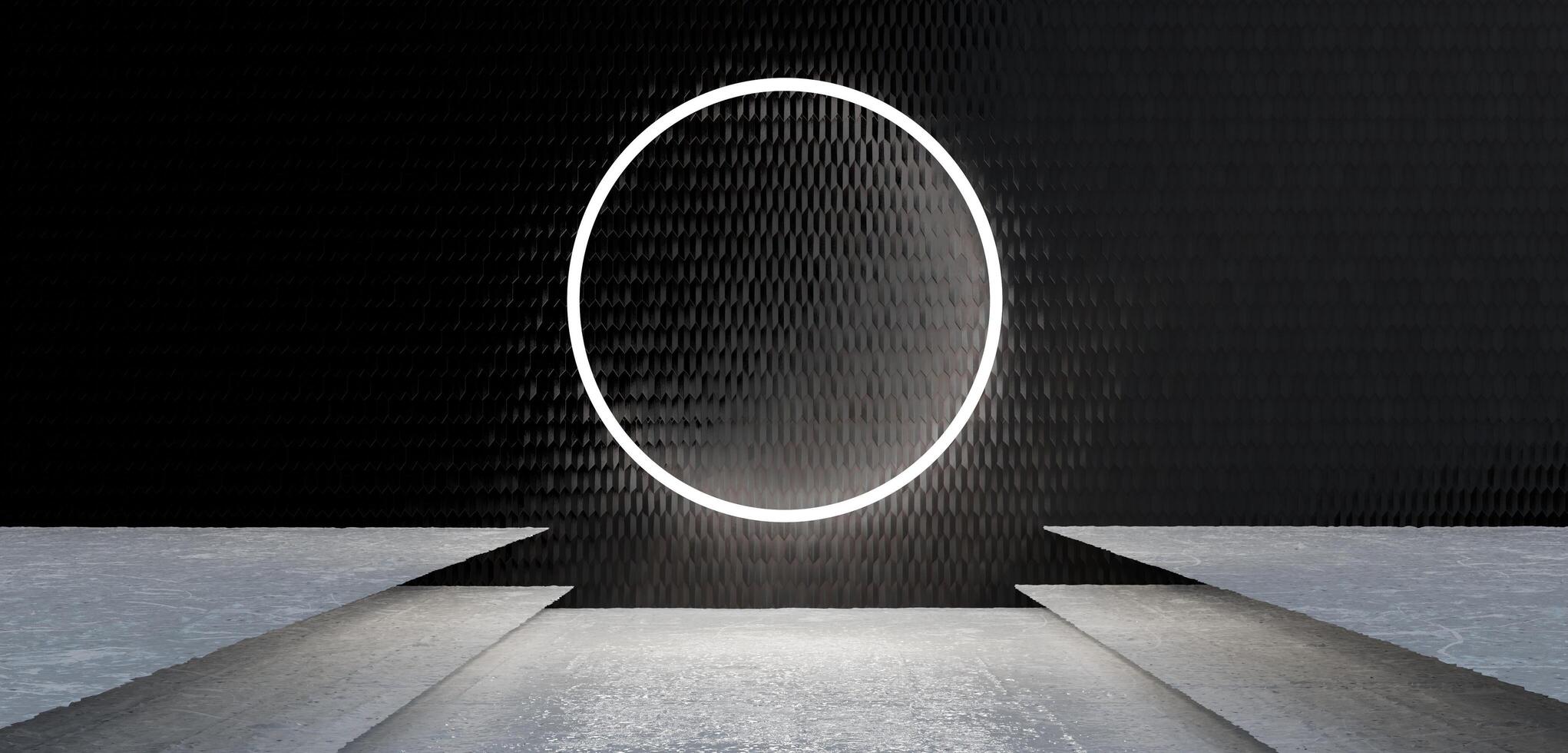 Circle neon tube background neon colors square scene circle lights neon room empty stage photo