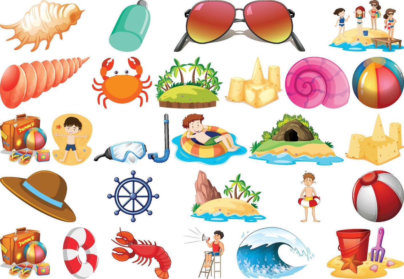 summer vacation set of beach and beach accessories vector