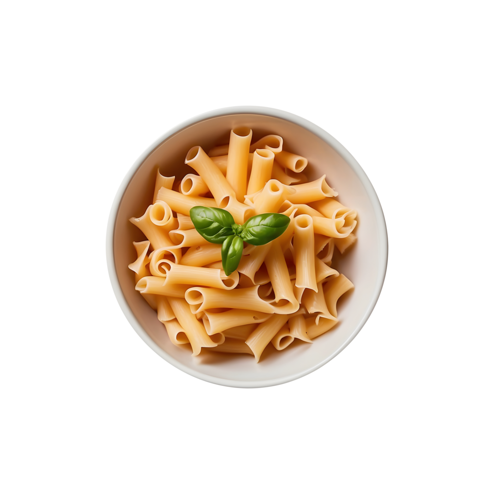 a bowl of pasta with a leaf and a green leaf on the top. isolated on transparent background png