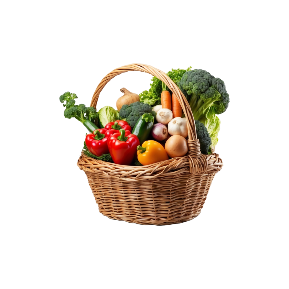 Healthy food in basket. different fruits and vegetables, Potatoes, tomatoes, onions, isolated On A transparent Background png